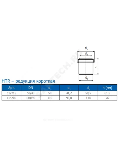 Переход PP-H короткий серый HT HTR Дн 50х40 б/нап в/к Ostendorf 112715