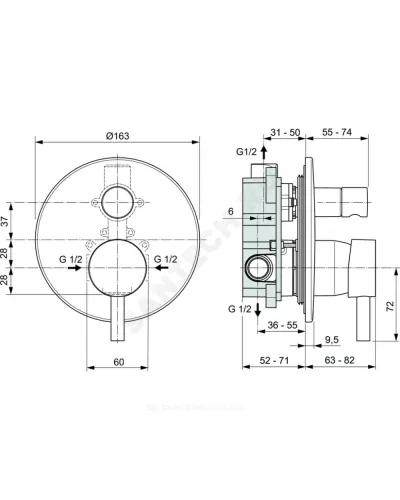 Смеситель встраиваемый для ванны с душем одноручный CERALINE Ideal Standard A6939AA
