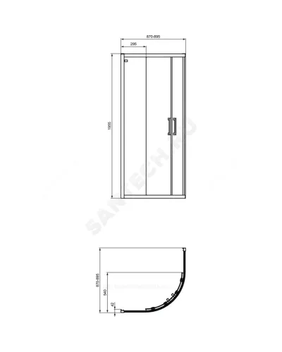 Ограждение душевое CONNECT 2 Corner Quadrant 900х900х1950 мм без поддона угловая-асимметричная прозрачное стекло Ideal Standard K966101