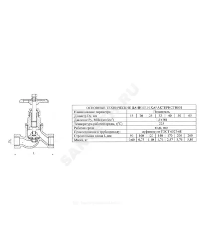 Клапан запорный чугун 15кч18п Ду 65 Ру16 Тмакс=225 оС ВР с маховиком RMCX