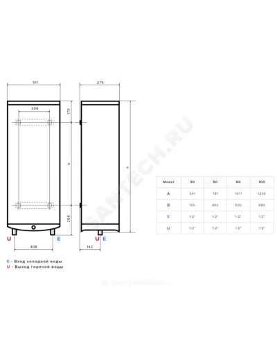 Водонагреватель электрический накопительный 50 л 2 кВт ABS VLS PRO INOX R 50 Ariston 3700686