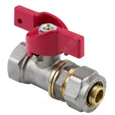 Кран шаровой латунь никель 1016 Euro Дн 16х1/2" Ру16 ВР/обжим бабочка красная Aquasfera 1016-01 .