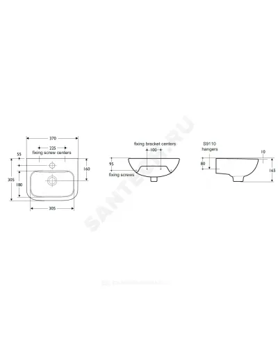 Умывальник подвесной CONTOUR 37 1 отверстие под смеситель по центру Ideal Standard S212201