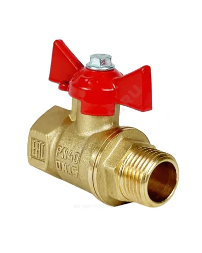 Кран шаровой латунь 11Б27фт1М Ду 15 Ру40 ВР/НР бабочка красная VALFEX VF.218.LB1.012.N/P59