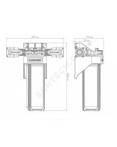 Корпус фильтра непрозрачный 1 М Т 1 ВР Ру10 1-ст с шаровыми кранами Slim Line 10 Джилекс 9094
