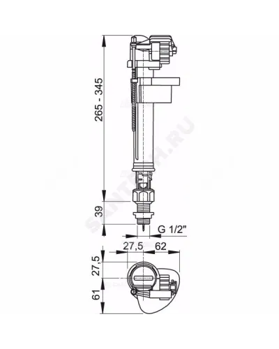 Арматура для бачка наливная 1/2 нижнее подключение Alca Plast A17-1/2