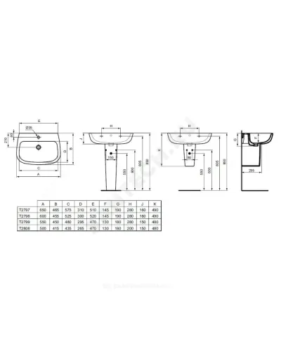 Умывальник подвесной ESEDRA 60 1 отверстие под смеситель по центру Ideal Standard T279801