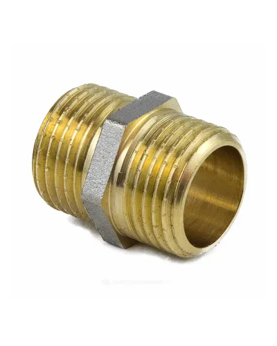Ниппель латунь никель Ду 15 (1/2) НР 9022 ГОСТ 32585-2013 Aquasfera 9022-01