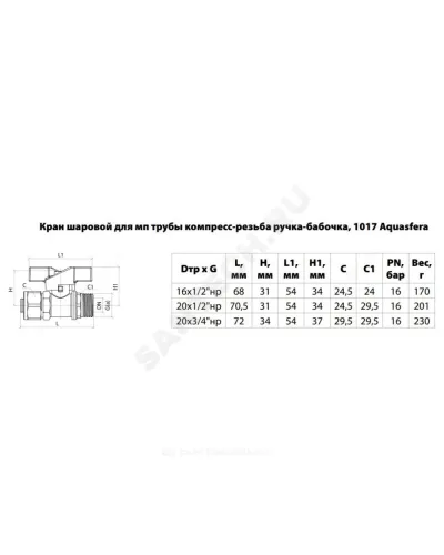 Кран шаровой латунь никель 1017 Euro Дн 16х1/2 Ру16 НР/обжим бабочка красная Aquasfera 1017-01 .