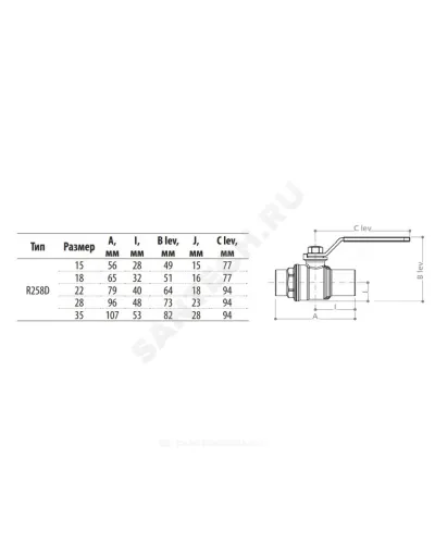 Кран шаровой медь R258D Дн 28 Ру35 под пайку рычаг красный Giacomini R258Y006