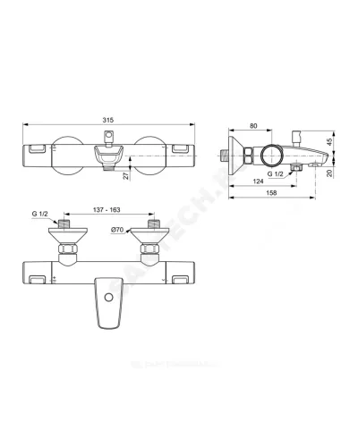 Промо-комплект для ванны с душем CERATHERM T25 Ideal Standard BC984AA