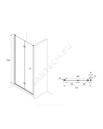 Дверь душевая Capital 900х1950мм прозрачное стекло профиль черный Roca M4509016M