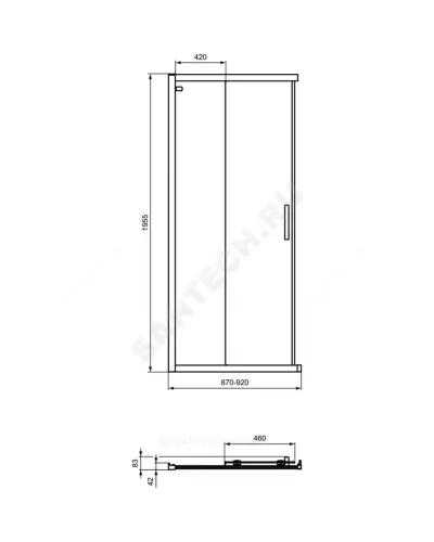 Дверь душевая CONNECT 2 Corner Square/Rectangular реверсивная 900х1950 мм Ideal Standard K9261EO .