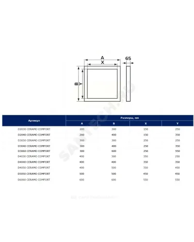 Люк под плитку нажимной алюминий 500х500 на износоустойчивой петле Evecs CERAMO COMFORT D5050