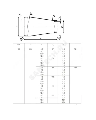 Переход сталь концентрический Дн 108х4,0-89х3,5 (Ду 100х80) бесшовный ГОСТ 17378-2001