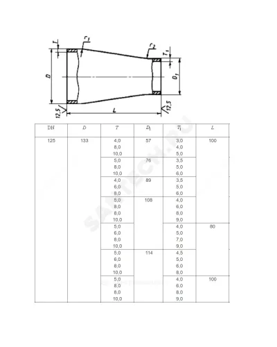 Переход сталь концентрический Дн 108х4,0-89х3,5 (Ду 100х80) бесшовный ГОСТ 17378-2001