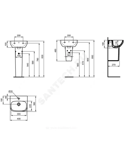 Умывальник подвесной I.life A 40 1 отверстие под смеситель по центру Ideal Standard T470801