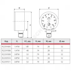 Манометр R225I радиальный Дк50мм 0-6 бар кл.2,5 G3/8" Giacomini R225IY010
