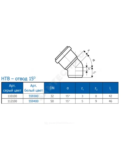 Отвод PP-H белый HT HTBw Дн 32х1,8х15гр б/нап в/к Ostendorf 559300