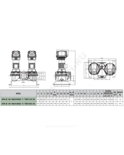 Насос ин-лайн сдвоенный с сухим ротором DCM-GE 150-1600/A/BAQE/11 T PN16 3х400В/50 Гц DAB 60167303