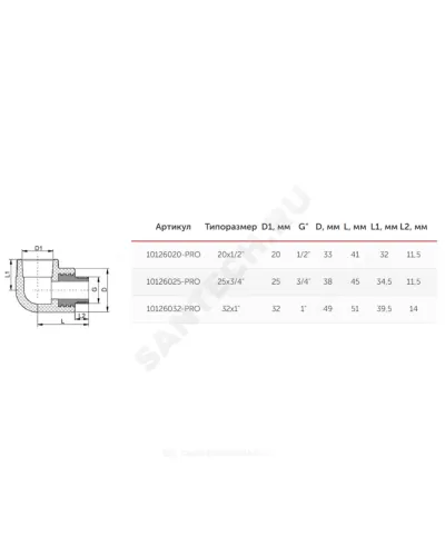 Угольник PP-R комбинированный белый Дн 32х1 НР PRO VALFEX 10126032-PRO