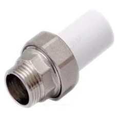 Муфта трубная PP-R комбинированная разъемная белая Дн 20х1/2" Ру25 наруж пайка/НР RTP (РосТурПласт) 14287