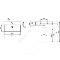 Умывальник подвесной STRADA 71 1 отверстие под смеситель по центру Ideal Standard K078201