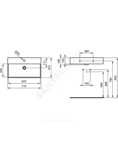 Умывальник подвесной STRADA 71 1 отверстие под смеситель по центру Ideal Standard K078201