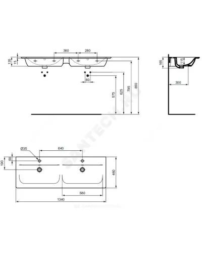 Умывальник подвесной CONNECT AIR Vanity 134 2 отверстия под смеситель по центру Ideal Standard E027201