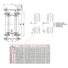 Компенсатор резиновый антивибрационный EPDM DI7251 Ду 100 Ру25 фл L=135мм Tecofi DI7251N-0100 сжатие/растяжение 20 мм/12 мм в комплекте с ограничителями хода