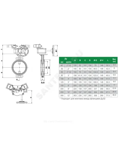 Затвор дисковый поворотный чугун VPI4448R2C-08EP Ду 100 Ру16 межфл с редуктором диск чугун манжета EPDM с концевыми выключателями Tecofi VPI4448R2C-08EP0100