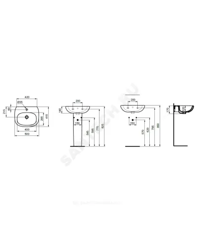 Умывальник подвесной TESI 50 1 отверстие под смеситель по центру Ideal Standard T009401