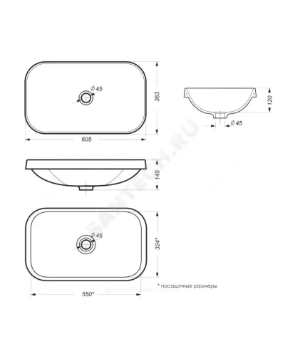 Умывальник врезной Infinity 60 без отверстия под смеситель белый Sanita Luxe WB.IN/Infinity/60-N/WHT.G/S1