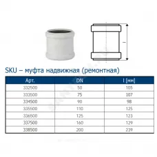 Муфта PP-MD ремонтная бесшумная светло-серая Skolan Safe SKU Дн 110 (DN110) б/нап в/к Ostendorf 335500