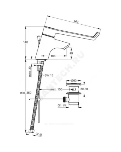 Смеситель для умывальника хирургический локтевой одноручный CERAPLUS Ideal Standard B8219AA