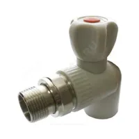 Клапан (вентиль) PP-R запорный серый Дн 20х1/2" Ру25 НР угловой для радиатора RTP (РосТурПласт) 15821