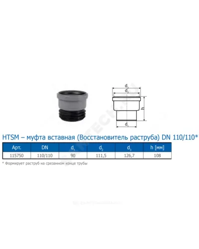 Муфта PP-H вставная серая HT HTSM Дн 110 б/нап в/к Ostendorf 115750