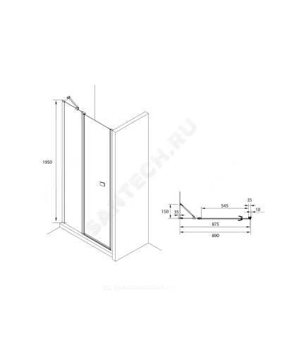 Дверь душевая Capital 900х1950мм прозрачное стекло профиль хром Roca M4609012M