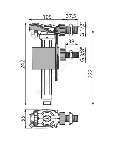 Арматура для бачка наливная 3/8 и 1/2 боковое подключение Alca Plast А150UNI