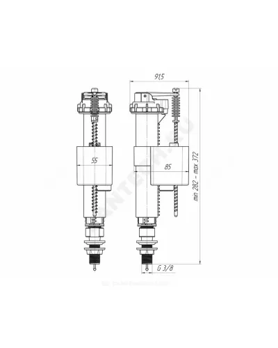 Арматура для бачка наливная 3/8 нижнее подключение АНИ Пласт WC5540