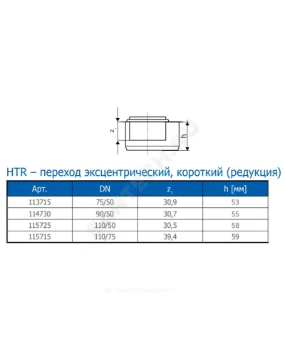 Переход PP-H эксцентрический короткий серый HT HTR Дн 75х50 б/нап в/к Ostendorf 113715