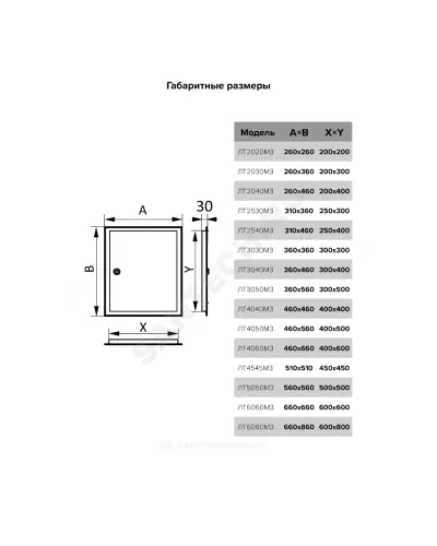 Люк-дверца с фланцем и замком сталь 560х560 Evecs ЛТ5050МЗ