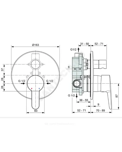 Смеситель встраиваемый для ванны с душем одноручный SESIA Ideal Standard A6945AA