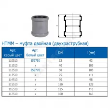 Муфта PP-H двухраструбная серая HT HTMM Дн 110 б/нап в/к Ostendorf 115510