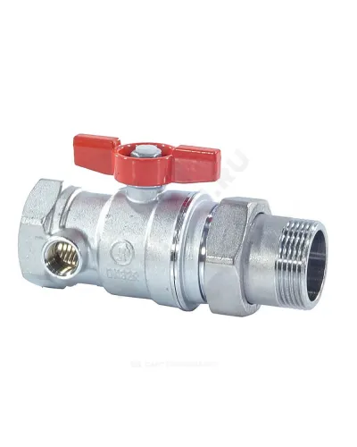 Кран шаровой латунь со спускником R259DS хром Ду 15х20 Ру42 ВР/американка 1/2x3/4 бабочка красная переходной со спускником Giacomini R259SX004