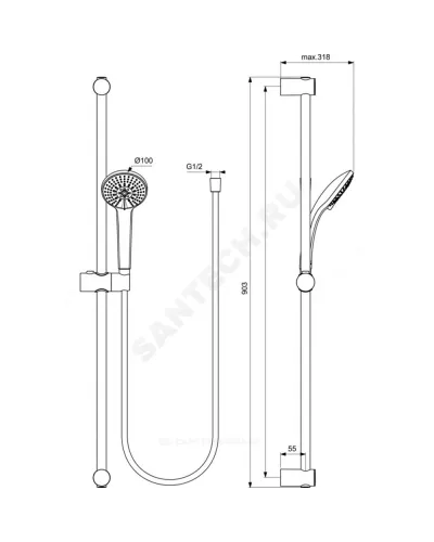 Промо-комплект для ванны с душем CERATHERM T100 Ideal Standard BC985AA