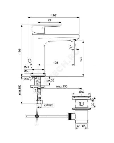 Промо-комплект для ванны с душем CERATHERM T100 Ideal Standard BC985AA