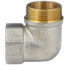 Угольник латунь никель реборда Ду 15 (1/2") ВР/НР 9006 ГОСТ 32585-2013 Aquasfera 9006-01