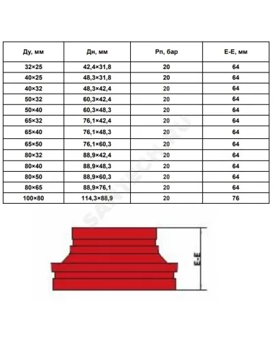 Переход под муфту грувлок XGQT07 Ду65х32 (Дн76х42) Ру20 LEDE