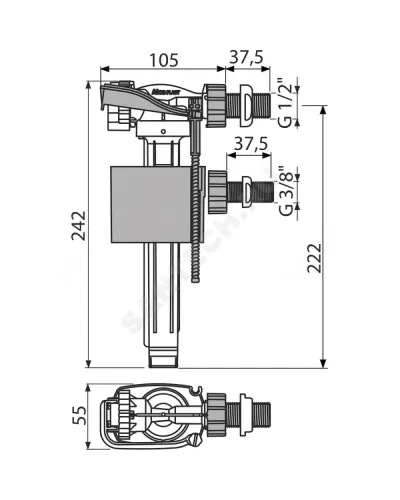 Арматура для бачка наливная 3/8 и 1/2 боковое подключение Alca Plast A160UNI